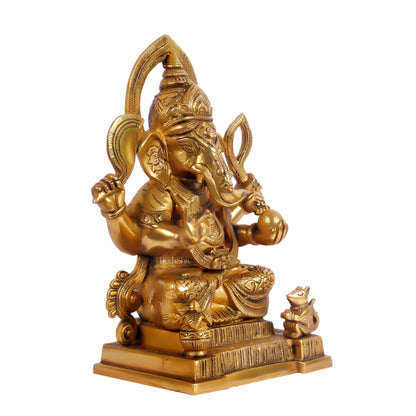 Brass Superfine Ganesha Statue with Kalash and Mouse 10 inch - Budhshiv.com