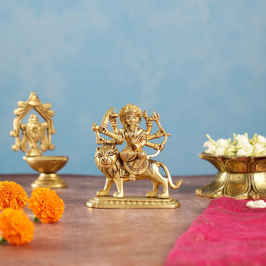 Brass Superfine Goddess Durga Idol | Height 4.5 inch - Budhshiv.com