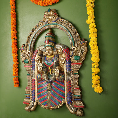 Brass Superfine Goddess Padmavathi Thayar Large Wall Hanging Idol with Stonework - Budhshiv.com