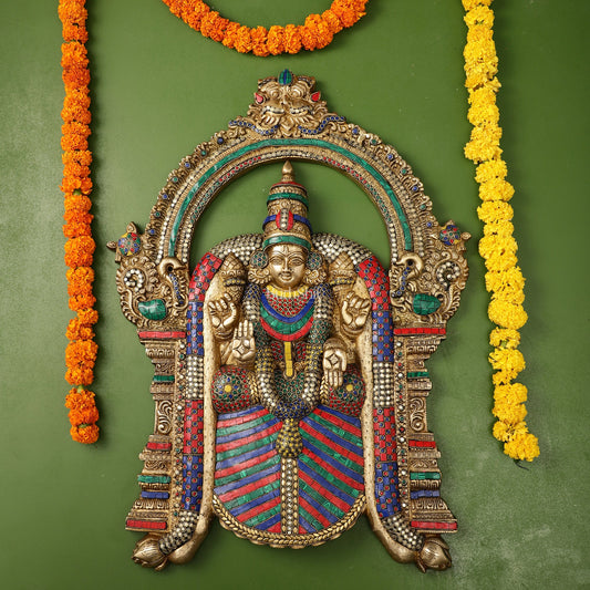 Brass Superfine Goddess Padmavathi Thayar Large Wall Hanging Idol with Stonework - Budhshiv.com