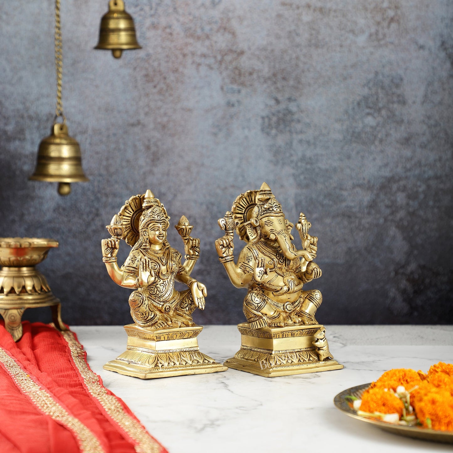 Brass Superfine Handcrafted Ganesha and Lakshmi Murti - Set of two 7.5" - Budhshiv.com