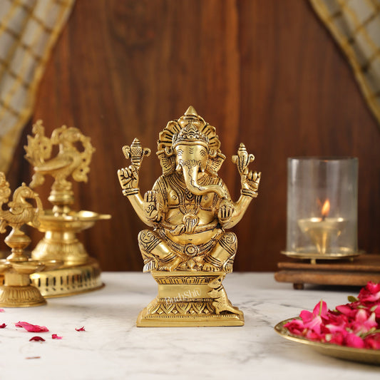Brass Superfine Handcrafted Ganesha idol 7.5" - Budhshiv.com