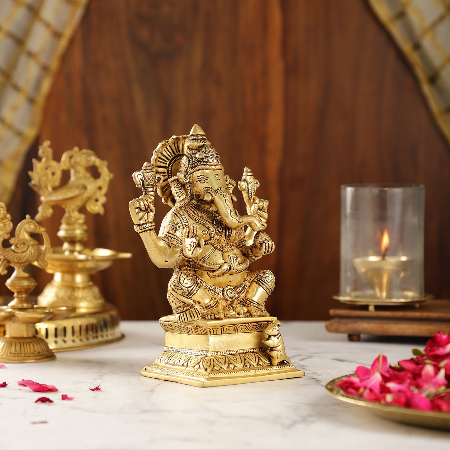 Brass Superfine Handcrafted Ganesha idol 7.5" - Budhshiv.com