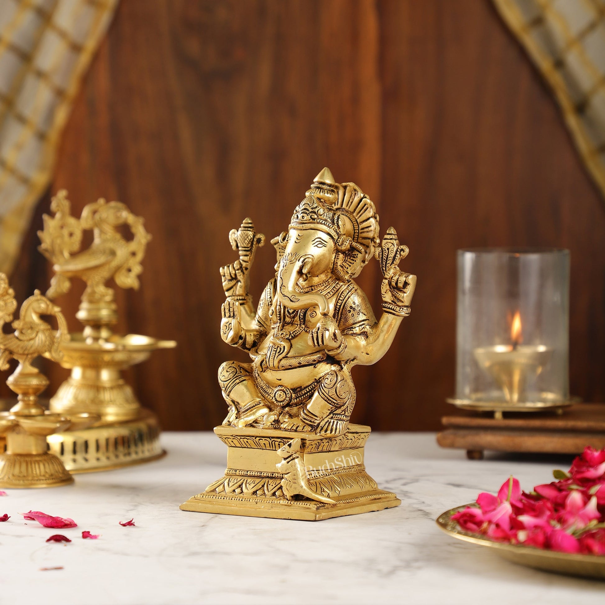 Brass Superfine Handcrafted Ganesha idol 7.5" - Budhshiv.com