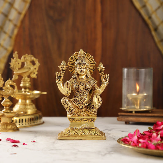 Brass Superfine Handcrafted lakshmi idol 7.5" - Budhshiv.com