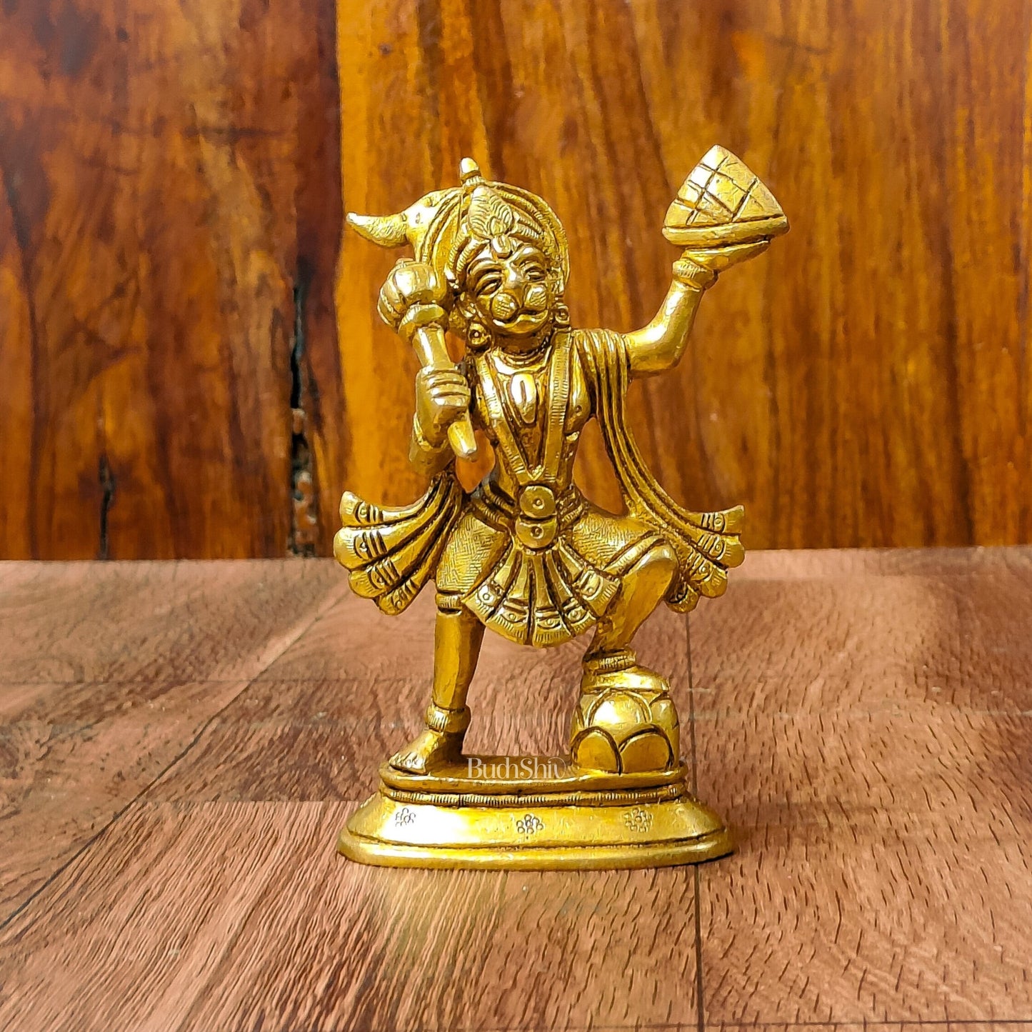 Brass Superfine Hanuman Statue | Sanjeevani Mountain | 5.5" Height - Budhshiv.com