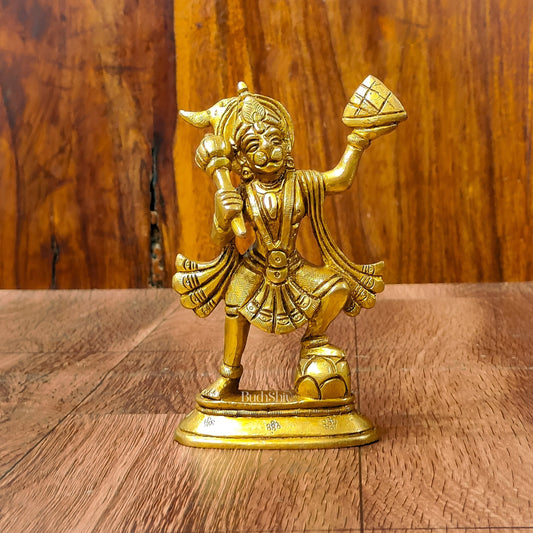 Brass Superfine Hanuman Statue | Sanjeevani Mountain | 5.5" Height - Budhshiv.com