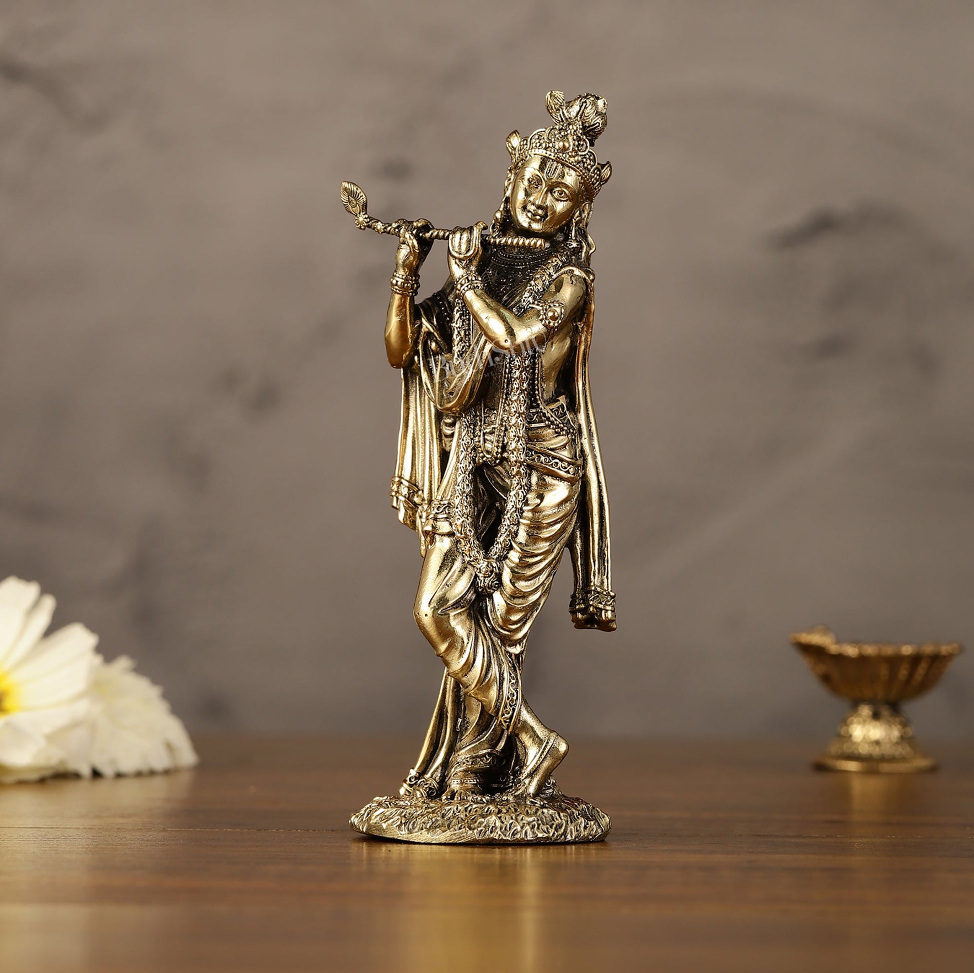 Brass Superfine Intricate Krishna Idol - 6" Height - Budhshiv.com
