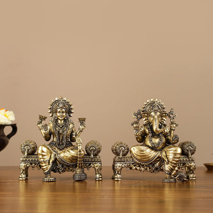 Brass Superfine Intricate Lightweight Ganesha Lakshmi Pair - 5.5" - Budhshiv.com