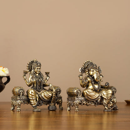 Brass Superfine Intricate Lightweight Ganesha Lakshmi Pair - 5.5" - Budhshiv.com