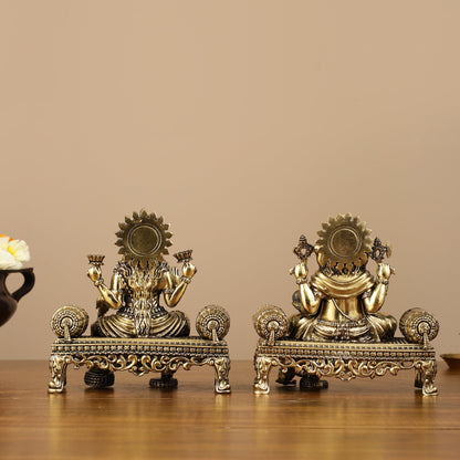 Brass Superfine Intricate Lightweight Ganesha Lakshmi Pair - 5.5" - Budhshiv.com