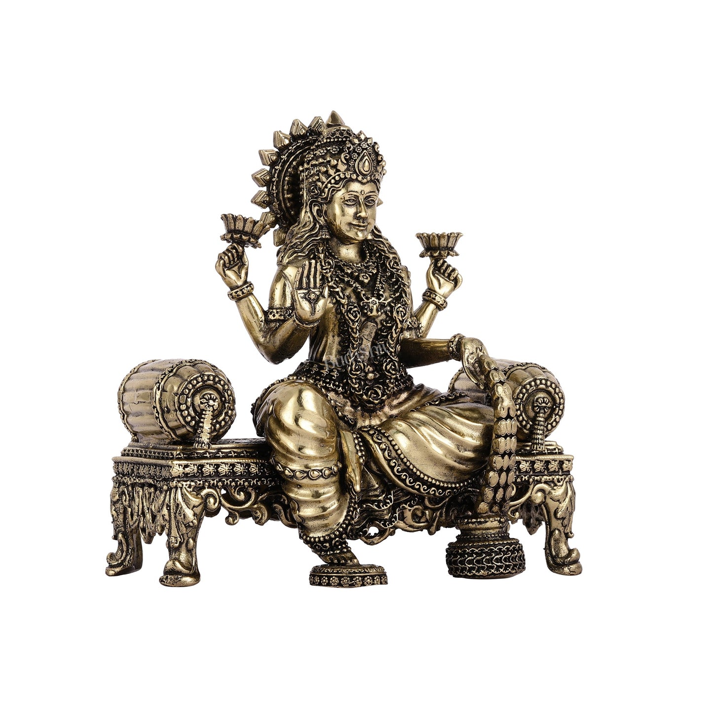 Brass Superfine Intricate Lightweight Goddess Lakshmi Idol - 5.5" - Budhshiv.com