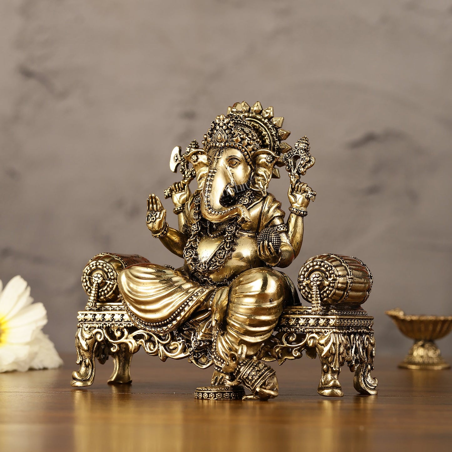 Brass Superfine Intricate Lightweight Lord Ganesha Idol - 5.5" - Budhshiv.com