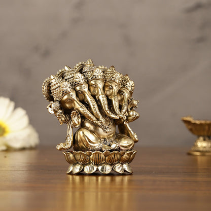 Brass Superfine Intricate Panchmukhi Ganesha Idol - 3.5" - Budhshiv.com