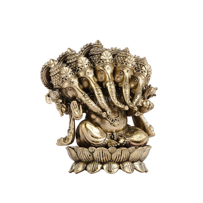 Brass Superfine Intricate Panchmukhi Ganesha Idol - 3.5" - Budhshiv.com