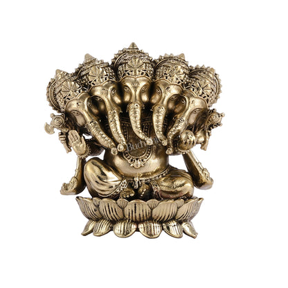 Brass Superfine Intricate Panchmukhi Ganesha Idol - 3.5" - Budhshiv.com