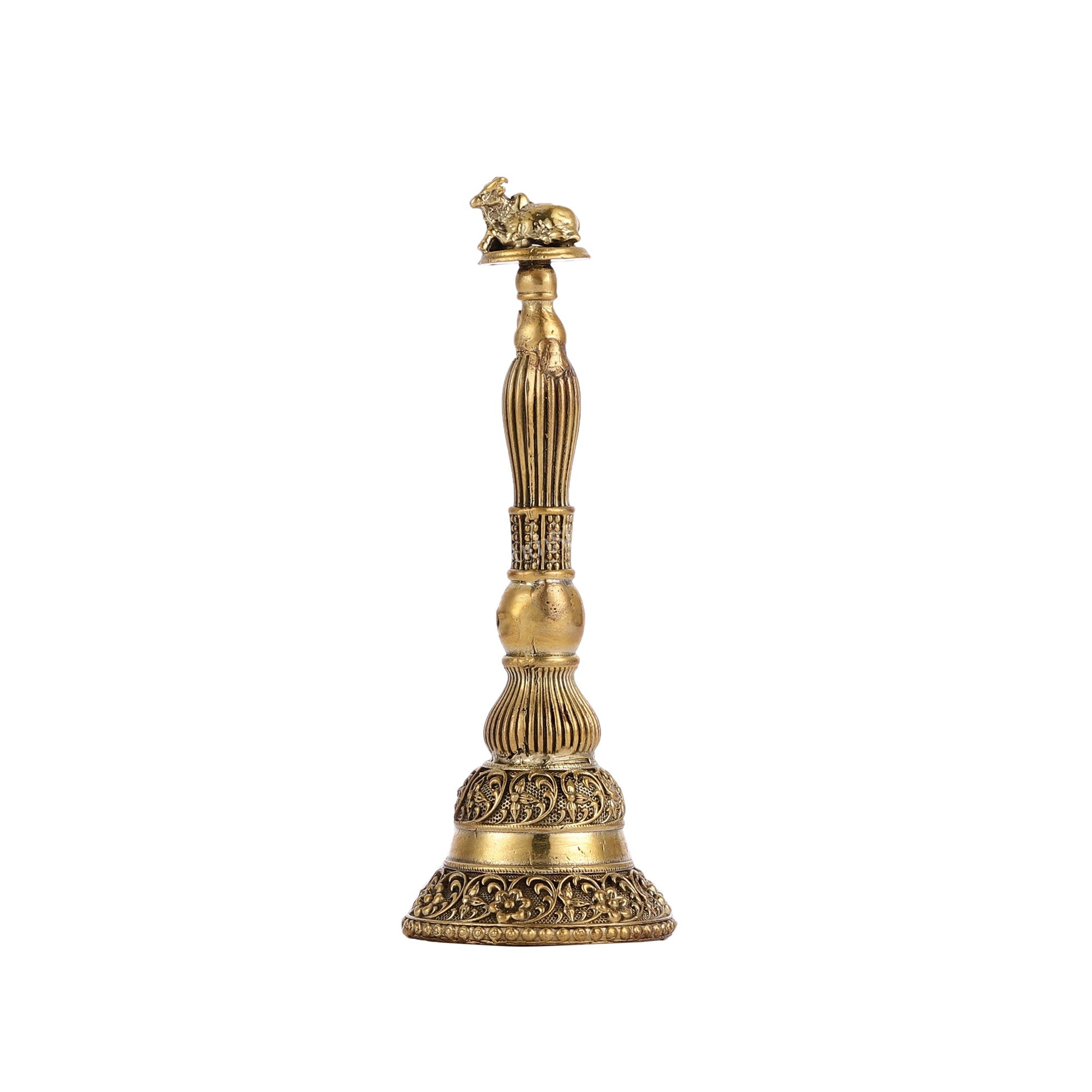 Brass Superfine Intricate Pooja Bell with Nandi - 4.5" - Budhshiv.com