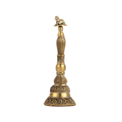 Brass Superfine Intricate Pooja Bell with Nandi - 4.5" - Budhshiv.com