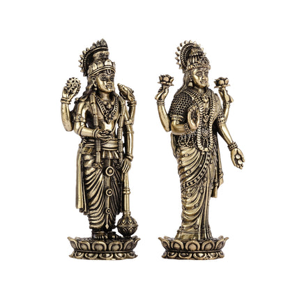 Brass Superfine Intricate Standing Vishnu Lakshmi Narayana Idol - 6" - Budhshiv.com