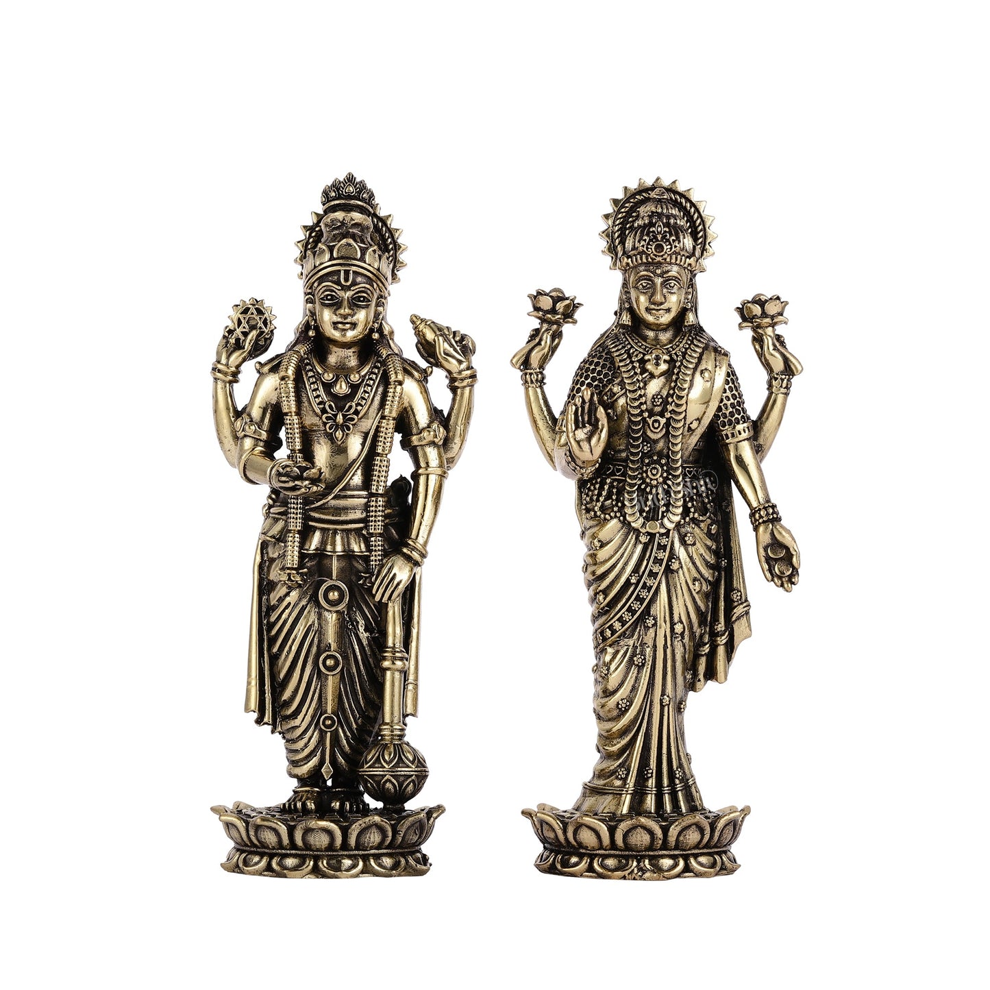 Brass Superfine Intricate Standing Vishnu Lakshmi Narayana Idol - 6" - Budhshiv.com