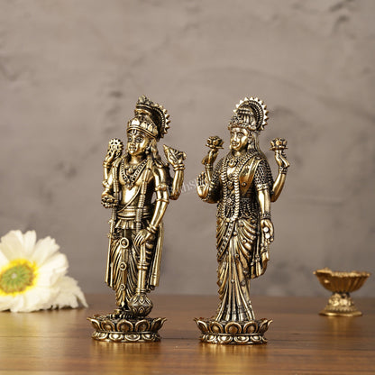 Brass Superfine Intricate Standing Vishnu Lakshmi Narayana Idol - 6" - Budhshiv.com