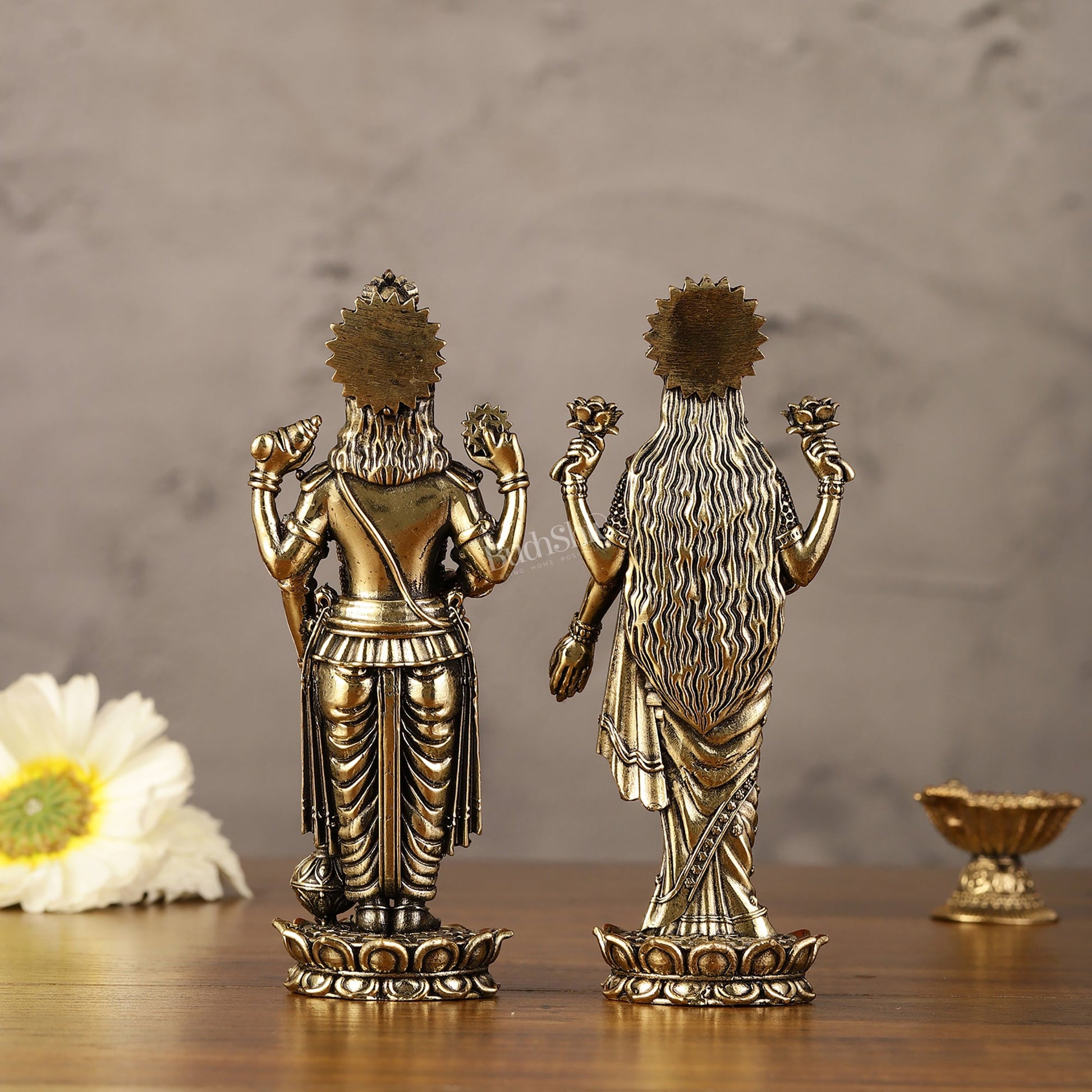 Brass Superfine Intricate Standing Vishnu Lakshmi Narayana Idol - 6" - Budhshiv.com