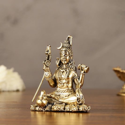 Brass Superfine Intricately Crafted Lord Shiva Idol - 3" - Budhshiv.com