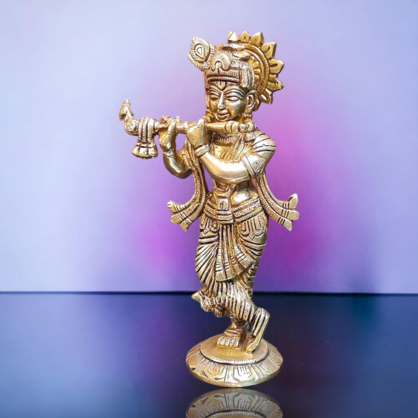 Brass Superfine Krishna Murti | Height 6.75 inches | Divine Artwork - Budhshiv.com