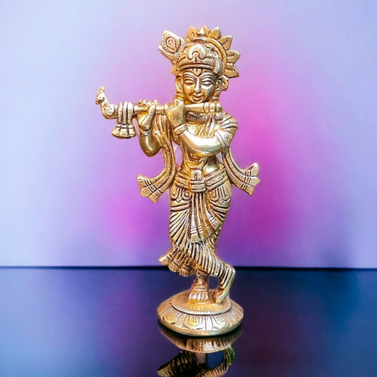 Brass Superfine Krishna Murti | Height 6.75 inches | Divine Artwork - Budhshiv.com