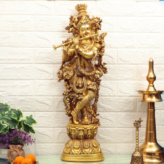 Brass Superfine Krishna Statue 28 inch - Budhshiv.com