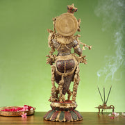 Brass Superfine Krishna Statue on lotus base 26" - Budhshiv.com