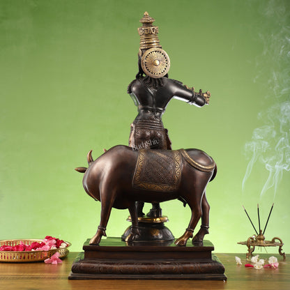 Brass Superfine Krishna With Cow idol Black Finish - 26 inch - Budhshiv.com