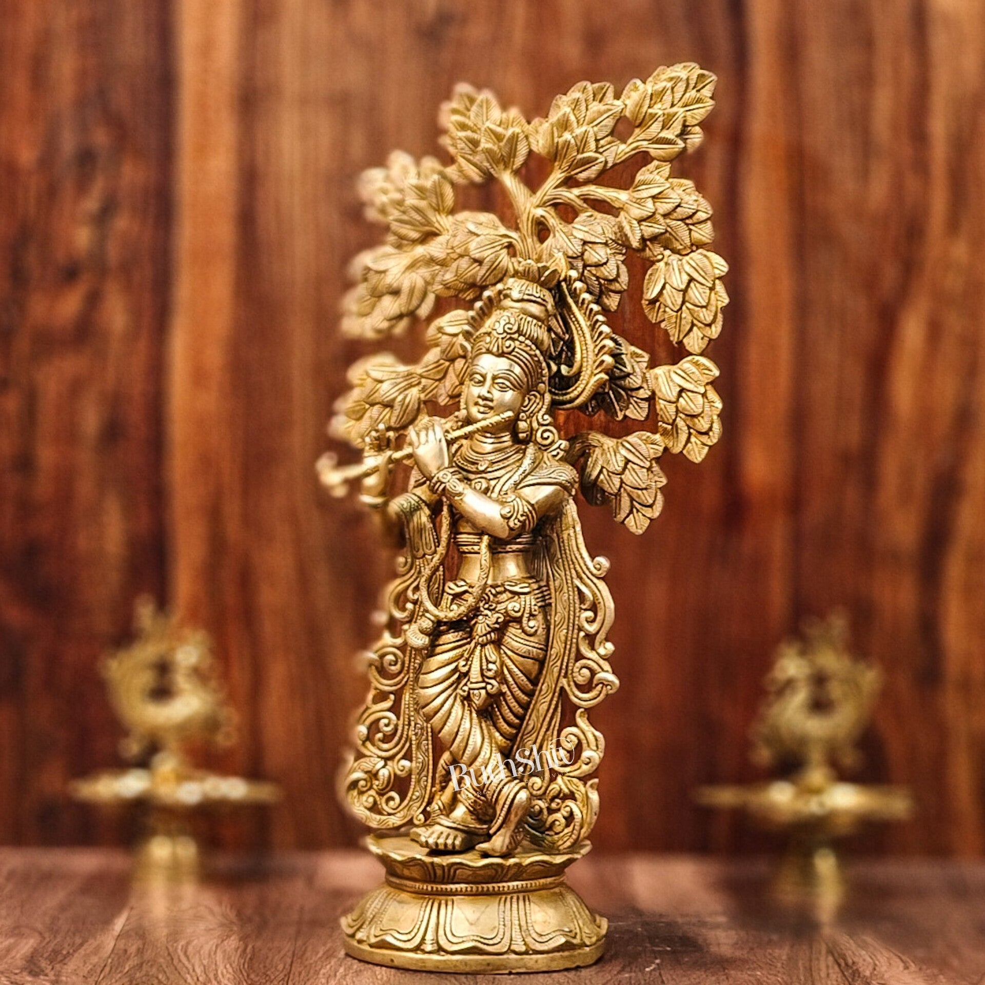 Brass Superfine Krishna with Kalpavriksha Tree - Budhshiv.com