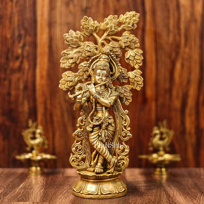 Brass Superfine Krishna with Kalpavriksha Tree - Budhshiv.com