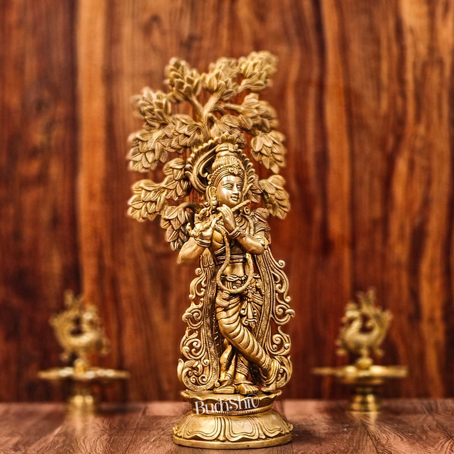 Brass Superfine Krishna with Kalpavriksha Tree - Budhshiv.com