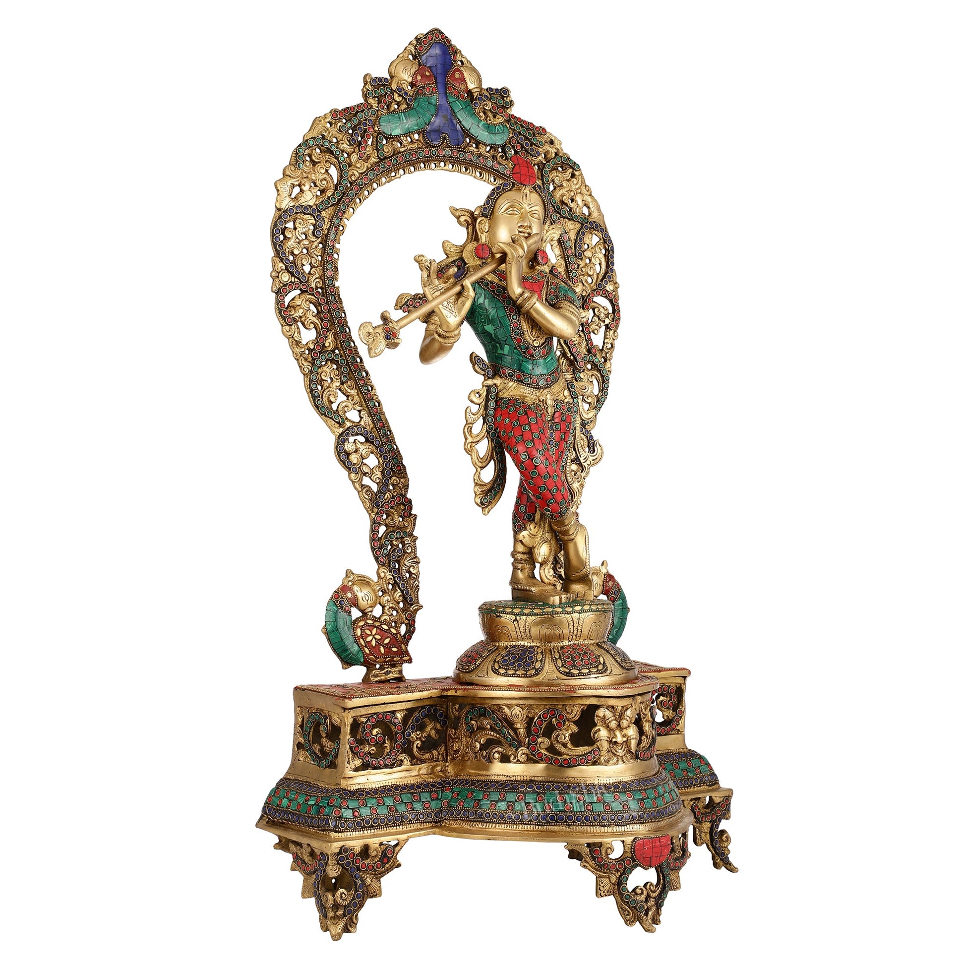 Brass Superfine Krishna with Prabhavali sculpture 31" - Budhshiv.com