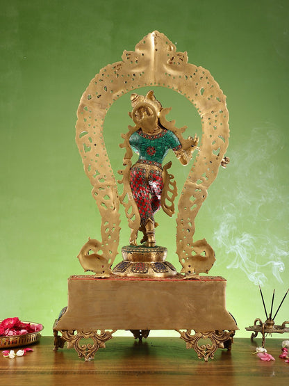 Brass Superfine Krishna with Prabhavali sculpture 31" - Budhshiv.com