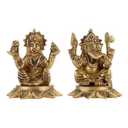 Brass Superfine Lakshmi & Ganesha Idols Set | 3" - Budhshiv.com