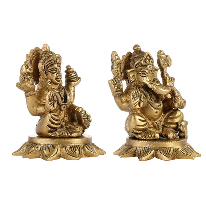 Brass Superfine Lakshmi & Ganesha Idols Set | 3" - Budhshiv.com