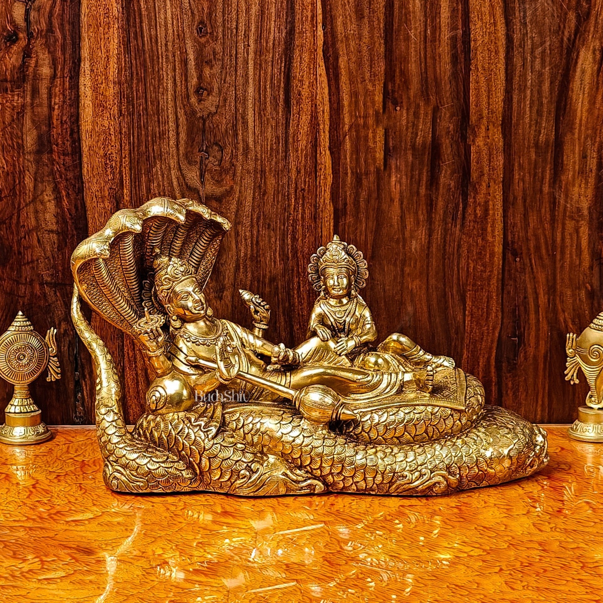 Brass Superfine Lakshmi Narayana Vishnu Lakshmi resting 20" - Budhshiv.com