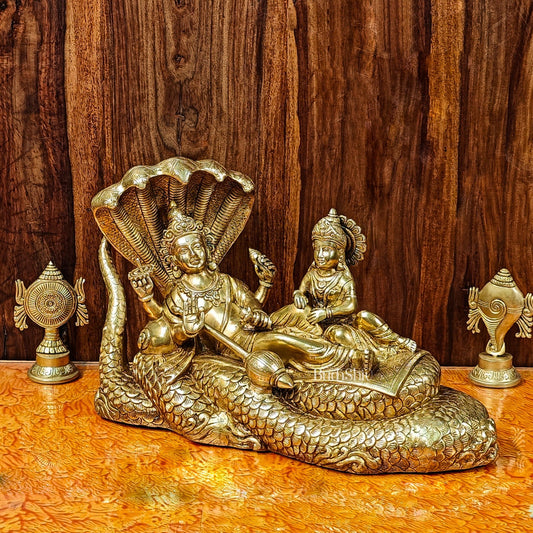 Brass Superfine Lakshmi Narayana Vishnu Lakshmi resting 20" - Budhshiv.com