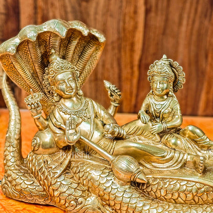 Brass Superfine Lakshmi Narayana Vishnu Lakshmi resting 20" - Budhshiv.com