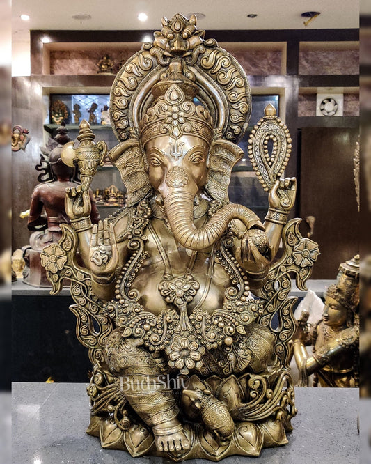 Brass Superfine Large Ganesha Statue 29 inch - Budhshiv.com