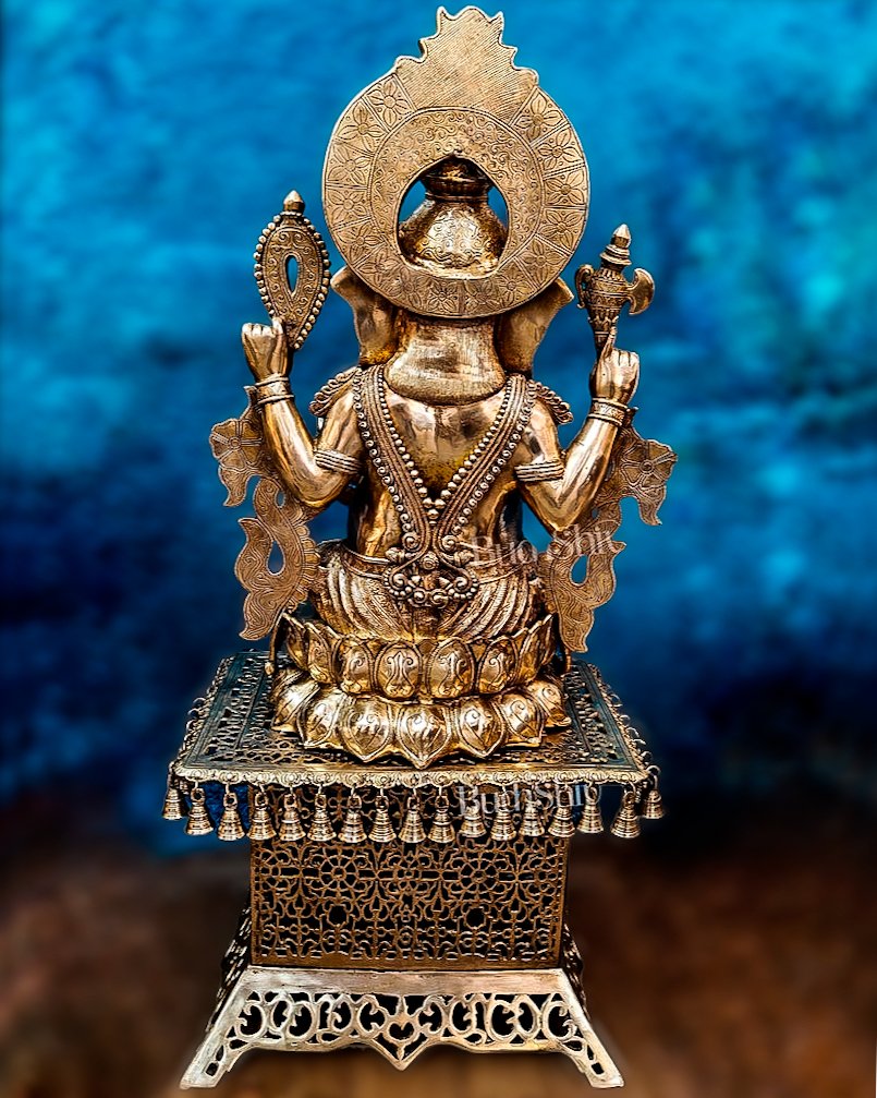 Brass Superfine Large Ganesha Statue with a brass stool - Budhshiv.com