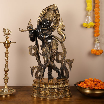 Brass Superfine Large Lord Krishna Statue - 35 inch - Budhshiv.com