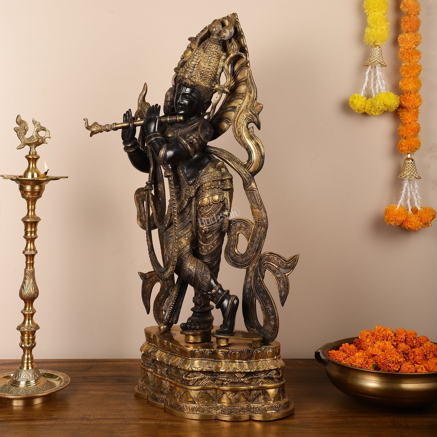 Brass Superfine Large Lord Krishna Statue - 35 inch - Budhshiv.com