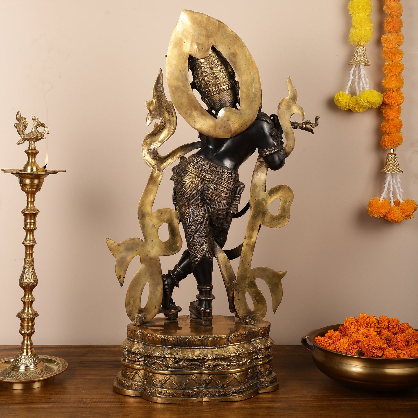 Brass Superfine Large Lord Krishna Statue - 35 inch - Budhshiv.com