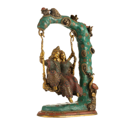 Brass Superfine Large Sized Radha krishna on a swing 23" - Budhshiv.com