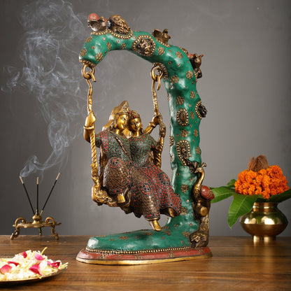 Brass Superfine Large Sized Radha krishna on a swing 23" - Budhshiv.com