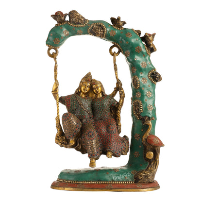 Brass Superfine Large Sized Radha krishna on a swing 23" - Budhshiv.com